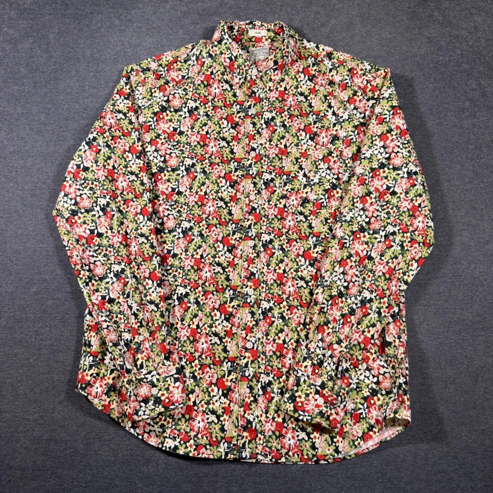 J. Crew Secret Wash Shirt Mens Large Multicolor Slim Floral Organic Cotton L/S